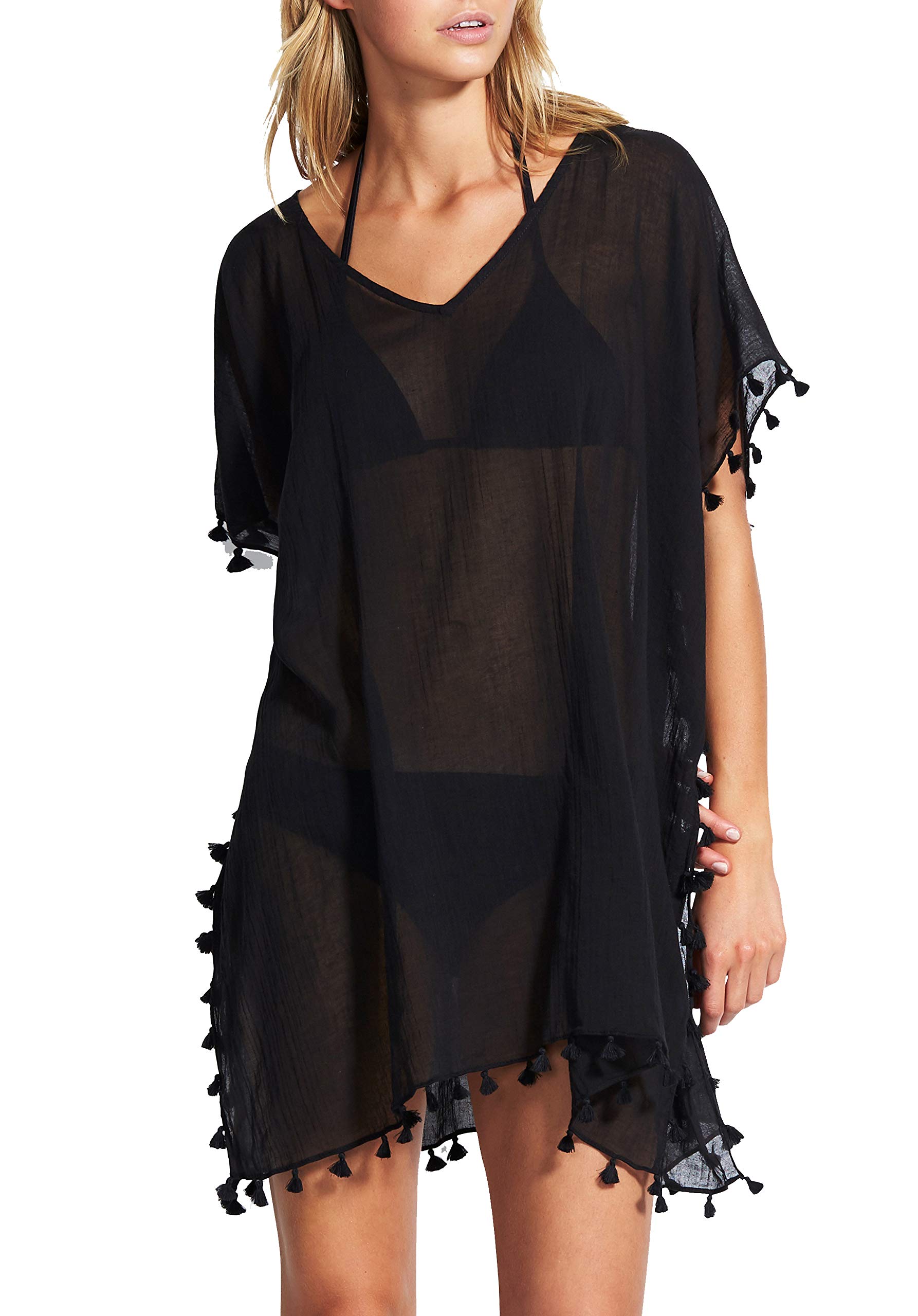 Seafolly Women's Amnesia Kaftan Swimwear Cover-Ups, Beach Basics Black, One Size