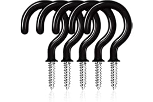 JEGONFRI 50 Pack Ceiling Hooks, 1-1/4 Inch Vinyl Coated Screw-in Hooks Hanging Plants & Flower Baskets, Multi-Function Cup Hooks for Indoors Outdoors - Black