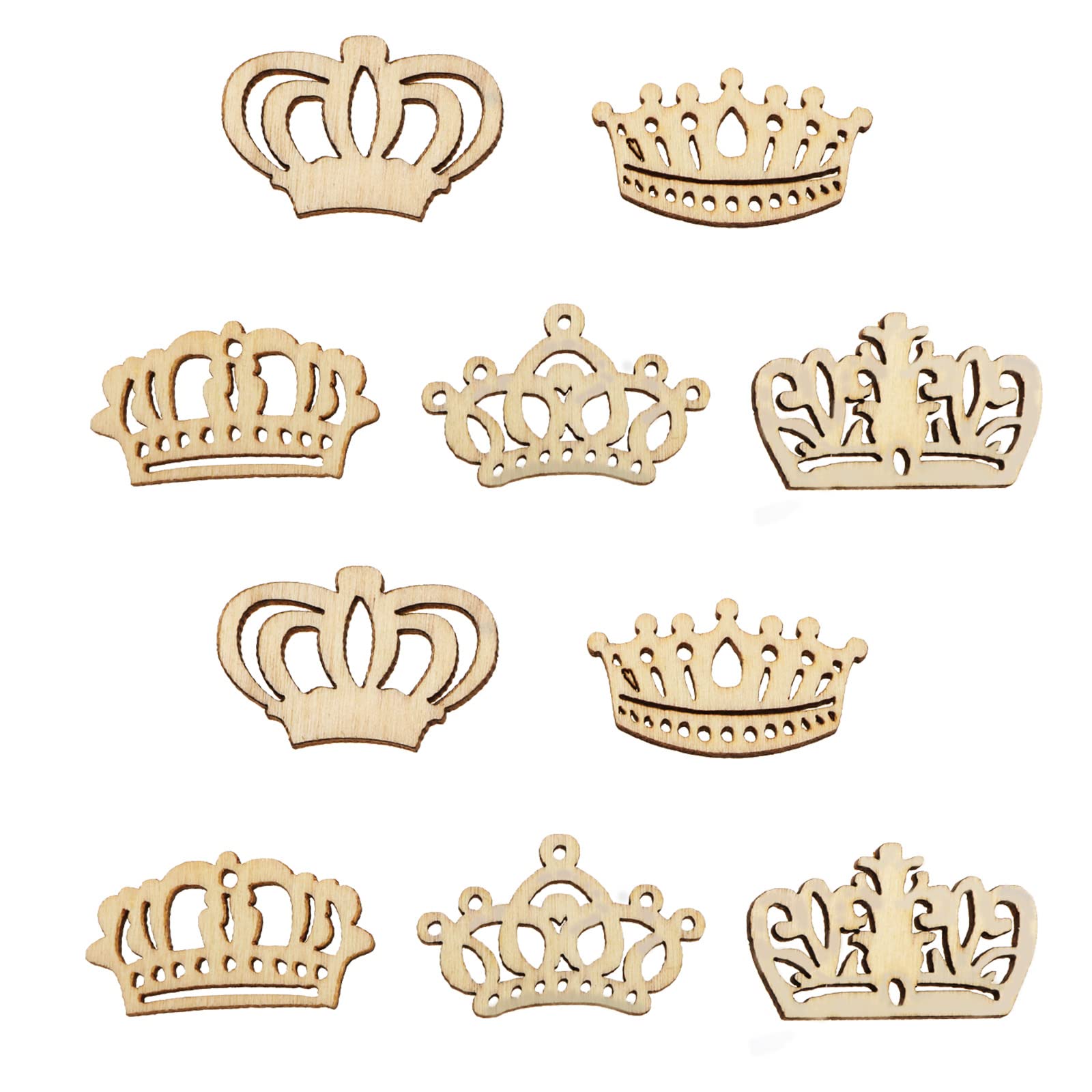 The Lord of the Tools 50PCS Crown Wooden Pieces Cartoon Hollow Princess Crown Wooden Chips Cutout Crown Embellishments Decorations for Gift Tag Making Card Scrapbooking