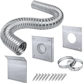 Pellet Stove Fresh Air Intake Kit, 2" Outside Cold Air Kit for Pellet Stove | Aluminum Flex Vent Pipe for Corn, with 60" Pellet Stove Pipe, Wall Plate, Screen,Screws and Hose Clamps