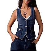 SHENHE Women's Western Denim Vest V Neck Button Down Y2k Jean Jacket Waistcoat with Pockets
