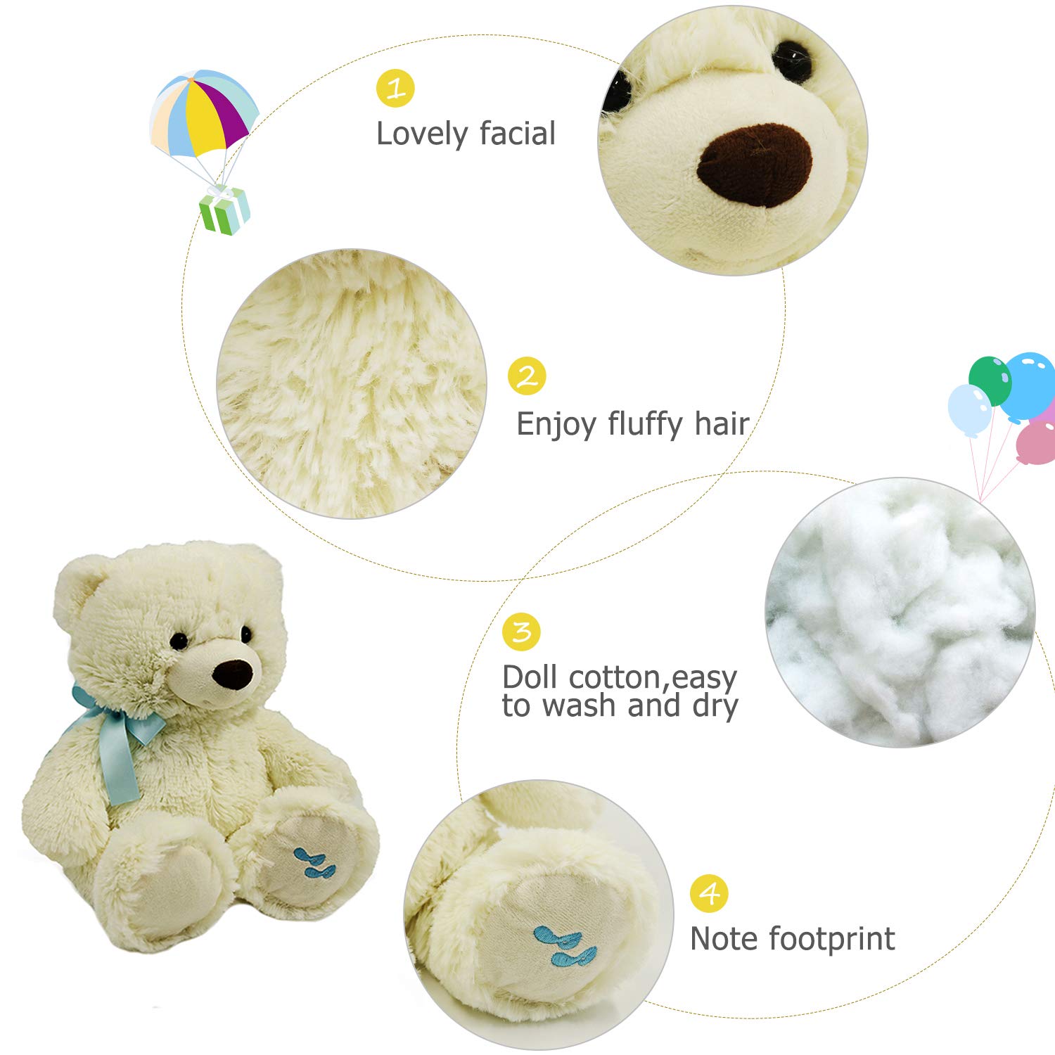 DORE Plush Teddy Bear Stuffed Animal Plush Toys Cute Bear with Ribbon