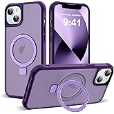 SKYLMW Compatible with iPhone 13 Case & iPhone 14 Case with Invisible Magnetic O-Ring Stand Translucent Phone Cases for 13 & 14 6.1" [Compatible with Mag-Safe][Great Grip Feeling], Purple