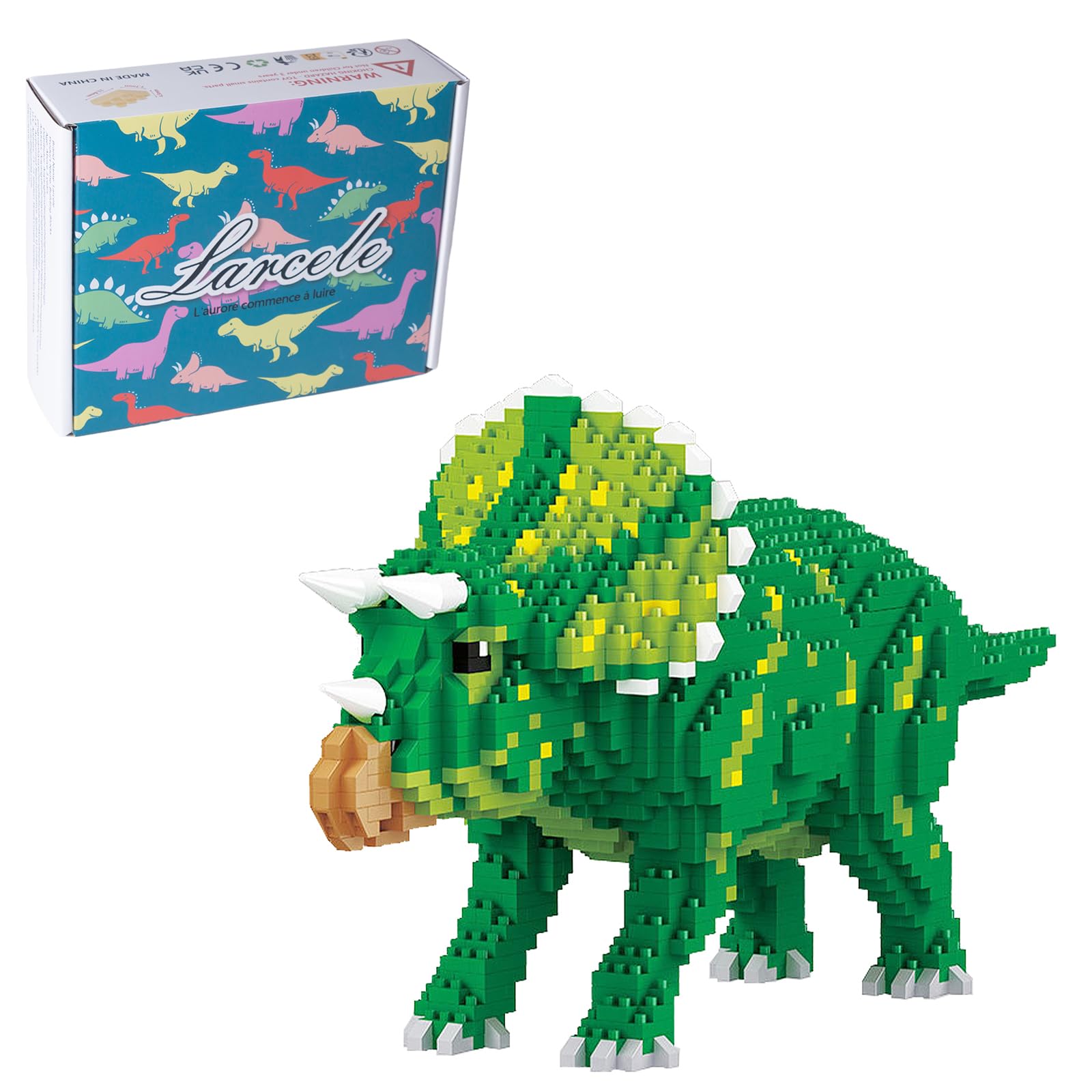 Larcele Micro Building Blocks Dinosaur Set, DIY Mini 3D Building Toy Bricks,1737 Pieces KLJM-06 (Triceratops) — image 1