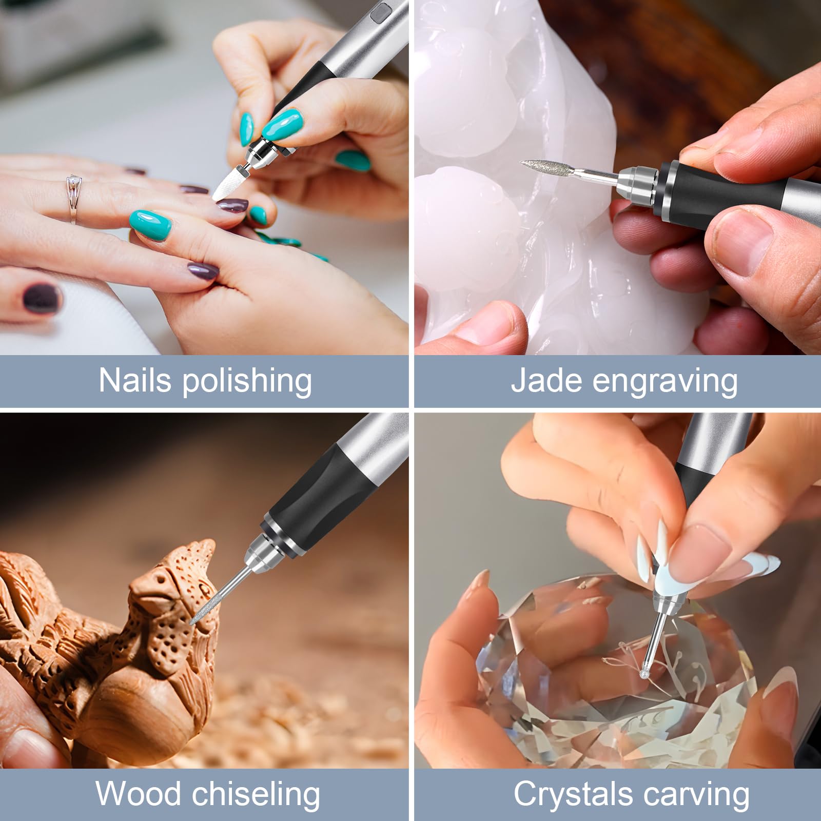 [Upgrade 2-Way Rotary] Electric Engraving Pen with 37 Bits, Cordless Engraver Pen USB Rechargeable, Portable DIY Rotary Engraver Machine for Jewelry Wood Glass Stone Carving (Silver)