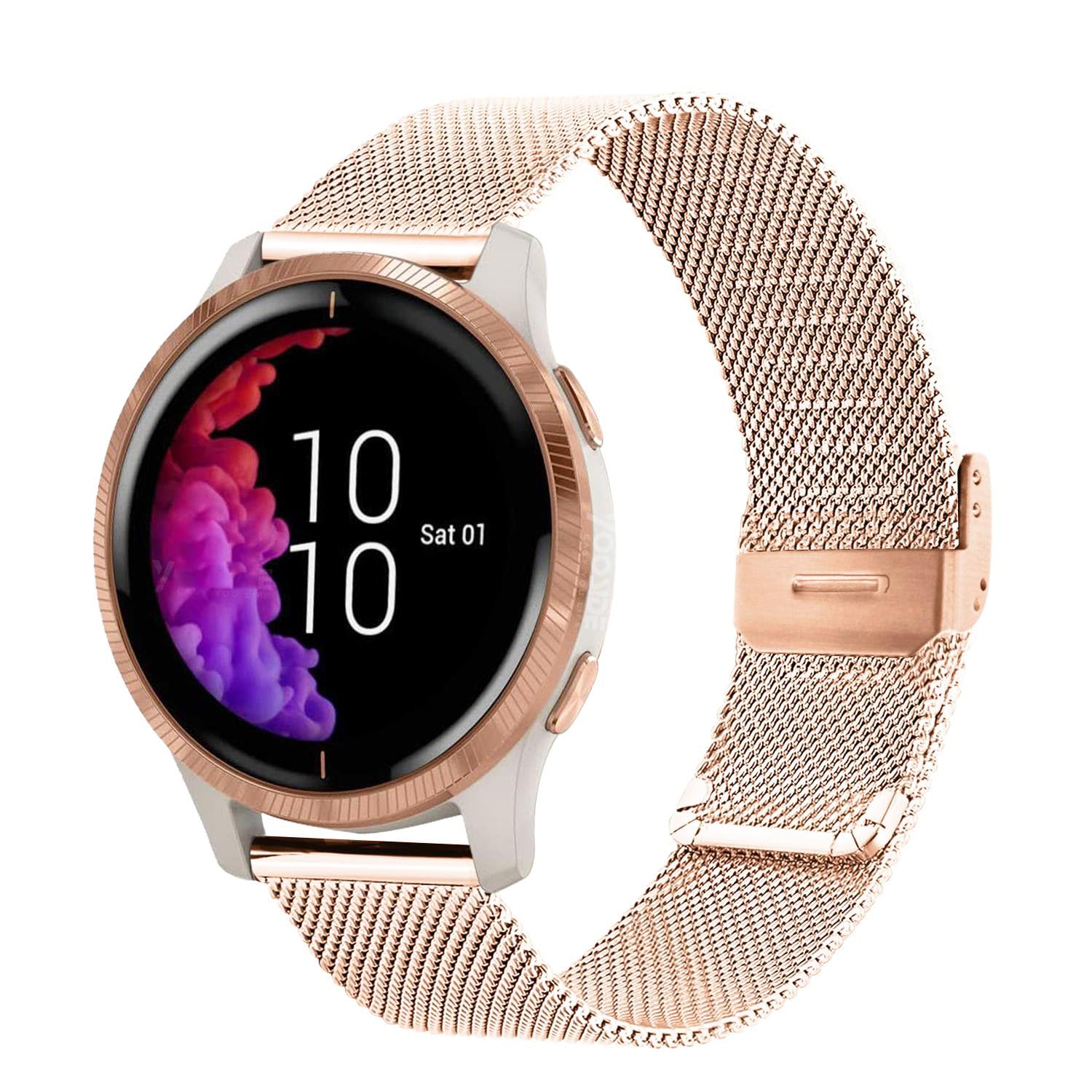 Photo 1 of Abanen Stainless Steel Mesh Watch Band for Garmin Venu 2 Plus/Venu Sq 2 / Vivoactive 6/5, 20mm Quick Release Metal Wristband Strap for Approach S50 / S40 (Rose Gold)