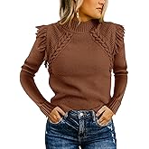 Saodimallsu Womens Cable Knit Sweaters Mock Neck Fringe Fitted Long Sleeve Boho Trendy Pullover Tops
