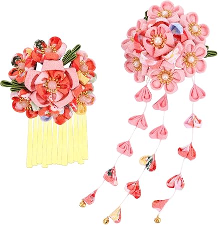 Amazon Co Jp Kesyoo 髪飾り 和装 和風ヘアピン ヘアクリップ 和風手作り生地 浴衣 卒業式 結婚式 成人式 女性 女の子 レディース 日本着物ヘアアクセサリー ピンク 2点セット ビューティー