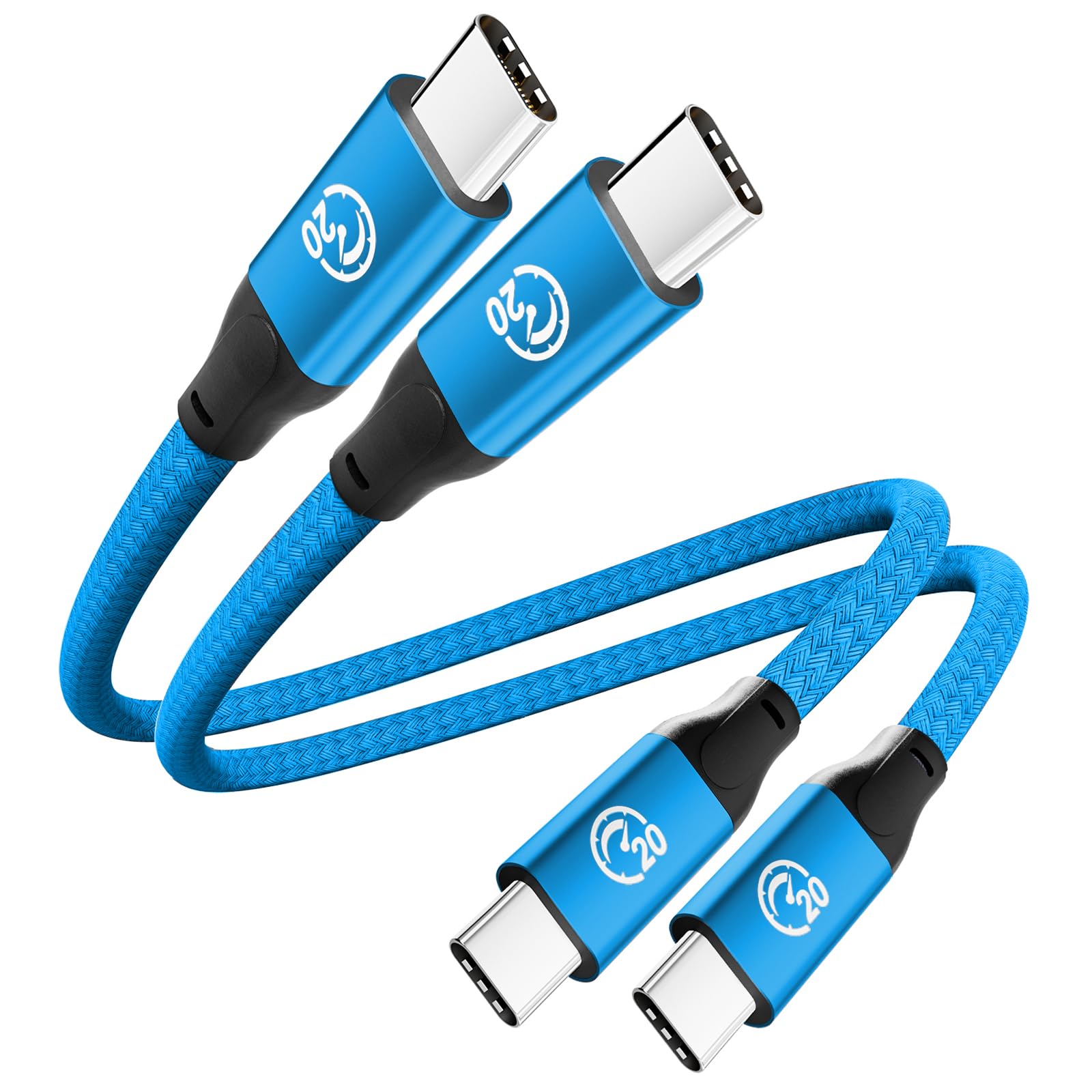 UseBean USB C to USB C Cable 100W 0.2M(2 Pack), USB C 3.2 Gen 2X2 20Gbps Data Transfer 4K@60Hz Video Display Type-C PD Charger Cord, for iPhone 15 Pro Max, MacBook Pro, iPad Pro, Galaxy S24/S23