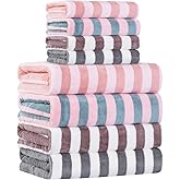 OLESTER Microfiber Bath Towel Set 4 Bath Towels 4 Hand Towels 4 Colors for Shower Pool Beach Bathroom Super Absorbent Soft Quick Dry Lightweight