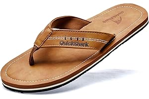 Quickshark Mens Flip Flops Leather Thong Sandals Arch Support Beach Slippers