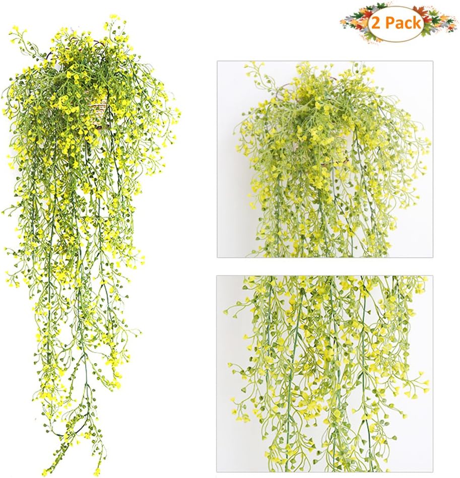 SunshineTrees 2 Pcs 32" Artificial Vine Garland Plants Fake Bracketplant Flowers Home Garden Wall Stairway Party Wedding (Yellow)
