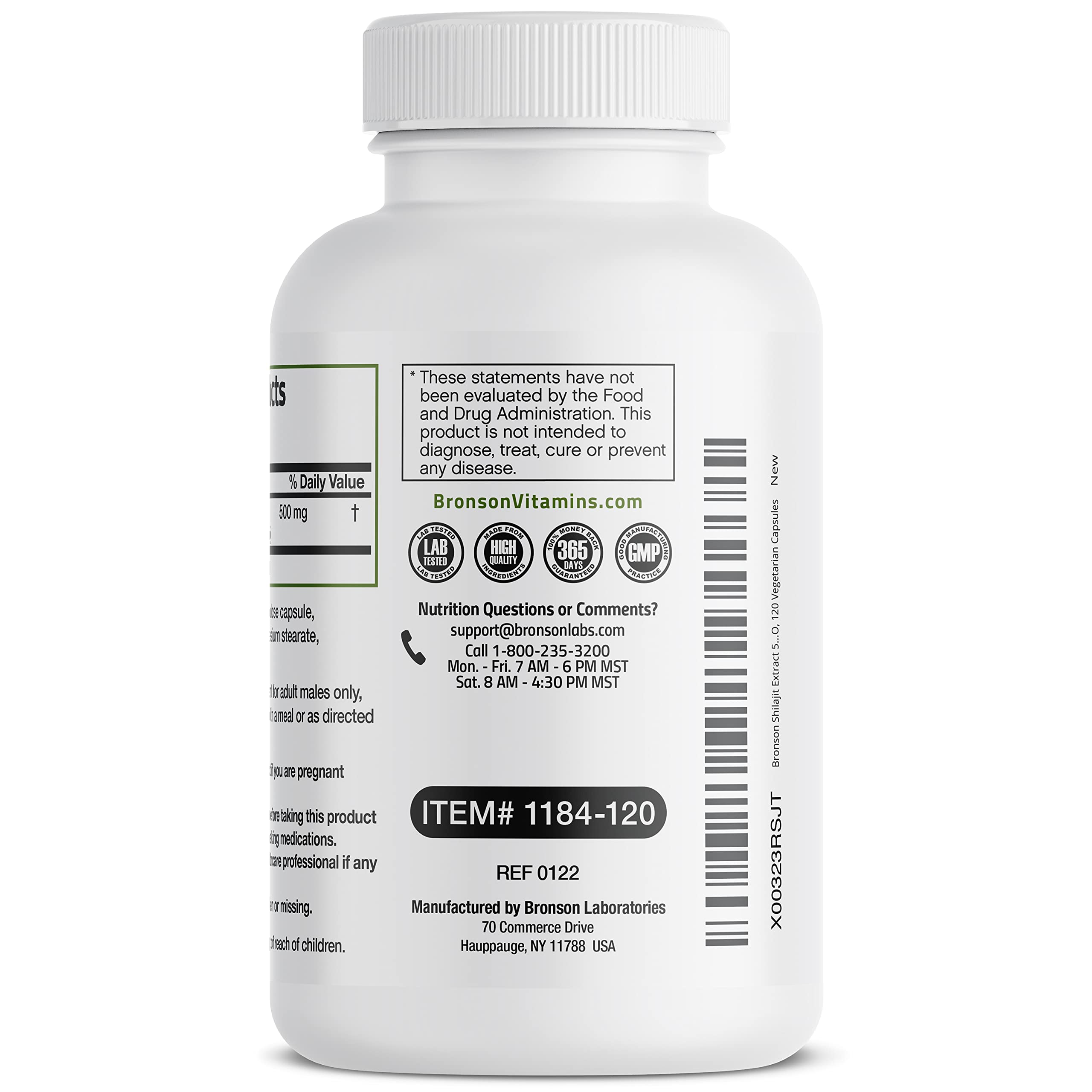 Bronson Shilajit Extract 500 MG Per Serving, Supports Energy Production & Vitality, Standardized to 20% Total Acids, Non-GMO, 120 Vegetarian Capsules