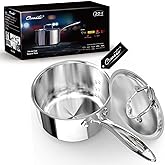 Ciwete 2 Quart Sauce Pan with Lid, Tri Ply Stainless Steel Saucepan 2 Qt with Stainless Steel Lid, 2 Measuring Lines, Upgraded Packaging, Cool Ergonomic Handle, Dishwasher & Oven Safe