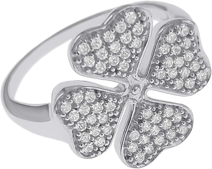 Bague Fleur Trèfle En Argent 925 Sertie De Zircons Blancs - Taille 54 - Neuf Avec étiquettes