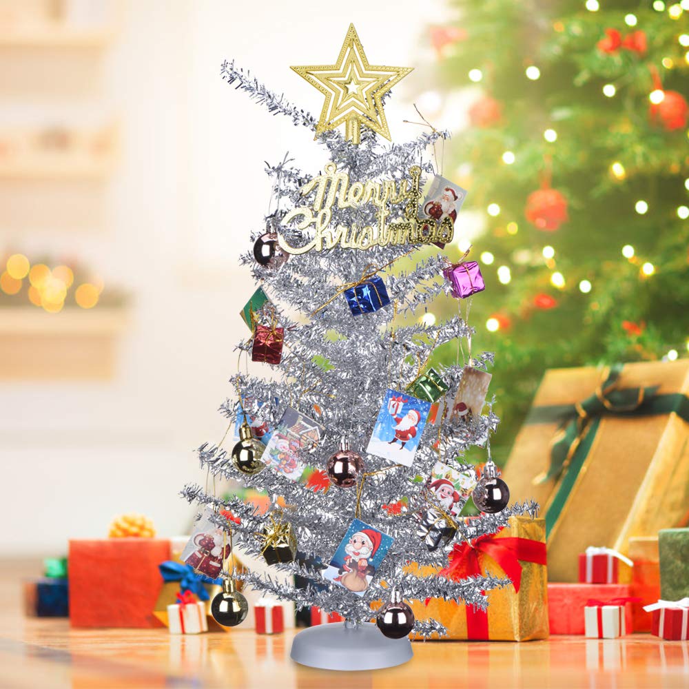 Keynice Tabletop Mini Christmas Tree Artificial Home Decor With 22 Pcs Christmas Decoration Ornaments Glittering Christmas Trees Set For Diy Room