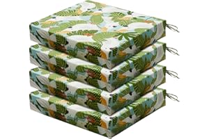 LOVTEX Outdoor Chair Cushions Set of 4, Outdoor Patio Chair Cushions with Ties,Waterproof Chair Cushions for Outdoor Furniture, 18.5 x 16 x 3 inch, White Parrot