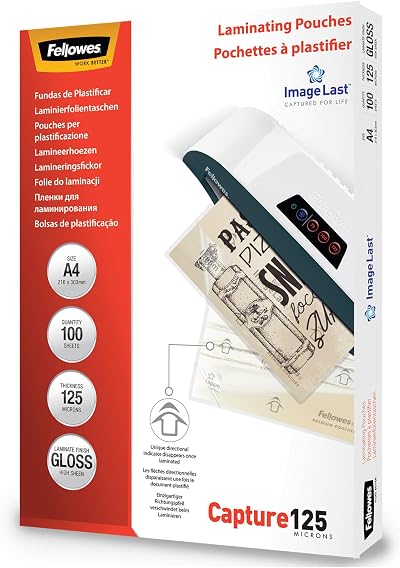 Fellowes A4 Laminating Pouches Gloss 250 Micron 100 Sheets