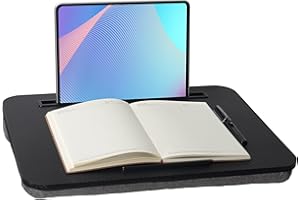 Lap Desk Black, Portable Laptop Desk Fits Up to 16" Laptops, with Tablet Slot, Built-in Cushion, Great for Home & Office，Lap 