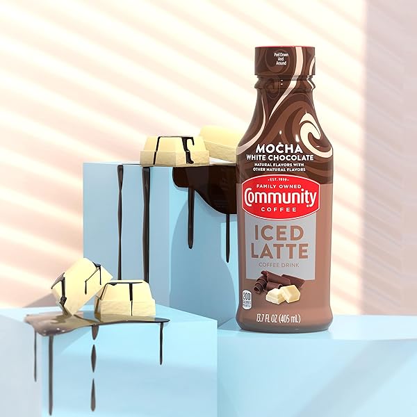 COMMUNITY COFFEE ICED LATTE COFFEE DRINK, MOCHA WHITE CHOCOLATE, NATURAL FLAVORS, 13.7 FLUID OUNCE (PACK OF 12)