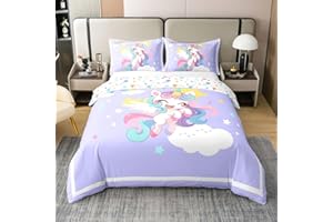 Erosebridal Unicorn 100% Cotton Duvet Cover Full Size Rainbow Bedding Set for Kids Girls Women Princess Girly Kawaii Star Clo