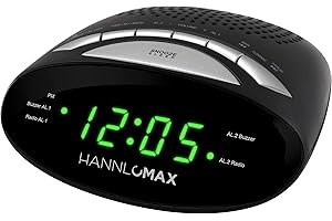 HANNLOMAX HX-116CR Alarm Clock Radio, PLL AM/FM Radio, Dual Alarm, 0.6" Green LED Display (Black)