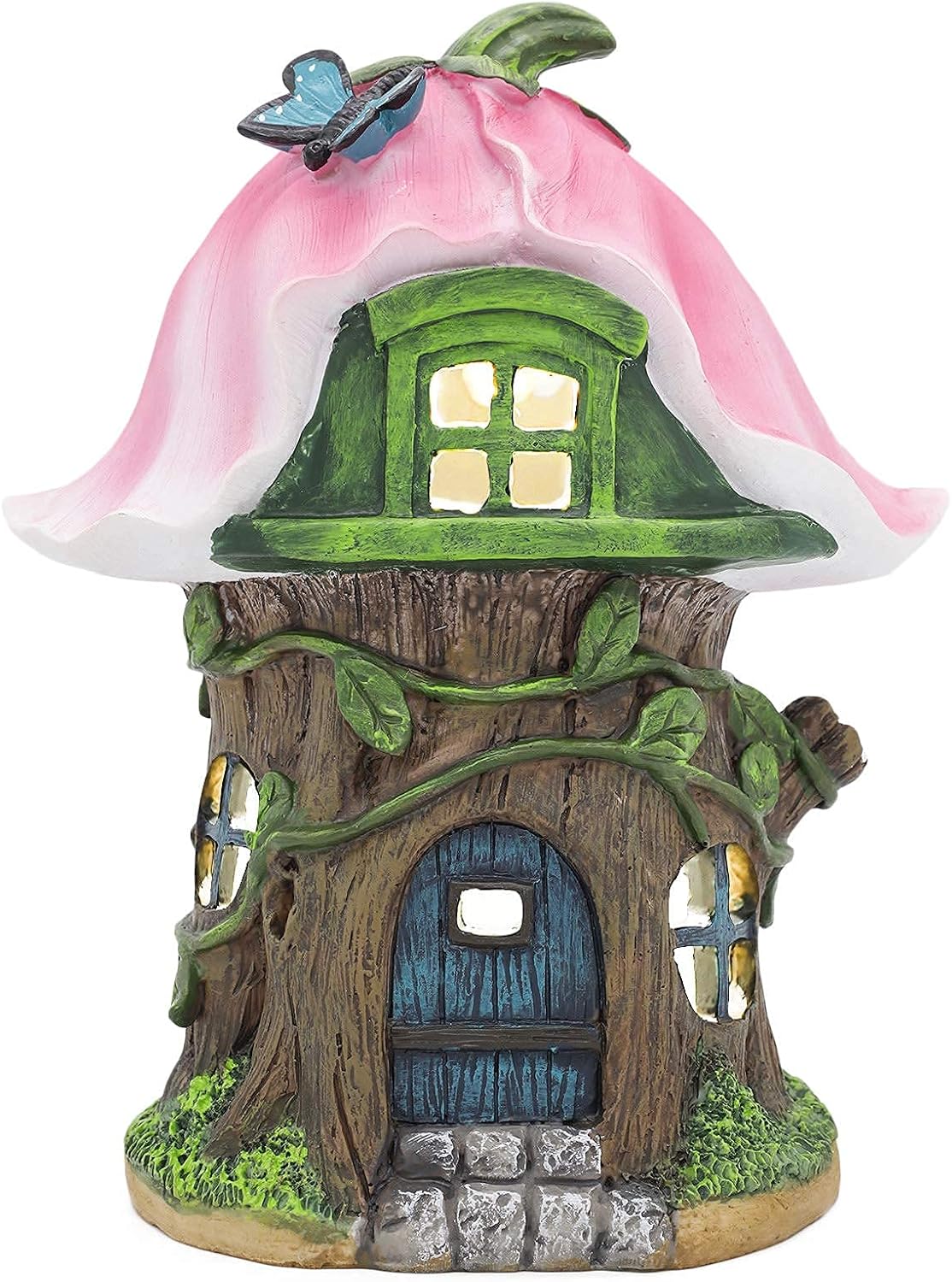 Mushroom House Solar Garden Statues Outdoor Decor, Garden Gnome House with Solar Powered Lights for Patio, Lawn, Yard Art Decoration, Housewarming Gift, 8x6.3x5.9Inch