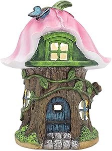 Mushroom House Solar Garden Statues Outdoor Decor, Garden Gnome House with Solar Powered Lights for Patio, Lawn, Yard Art Decoration, Housewarming Gift, 8x6.3x5.9Inch