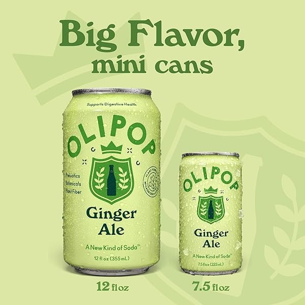OLIPOP MINIS PREBIOTIC SODA POP, GINGER ALE, PANTRY PACK PACKED WITH PREBIOTICS, FIBER, AND BOTANICALS, GLUTEN FREE, GMO FREE, 7.5OZ (6-CANS)