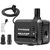 VIVOSUN 130GPH Submersible Fountain Water Pump for Pond, Aquarium, Statuary | 500L/H, 6W, Ultra Quiet Water Pump with 2.6ft High Lift and 5ft Power Cord, 2 Nozzles for Hydroponics, Fish Tank, Black