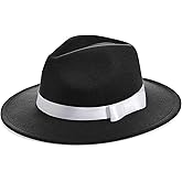 BABEYOND 1920s Fedora Hat for Men Gatsby Wide Brim Fedora Hat Felt Panama Cap with Band for Women Men