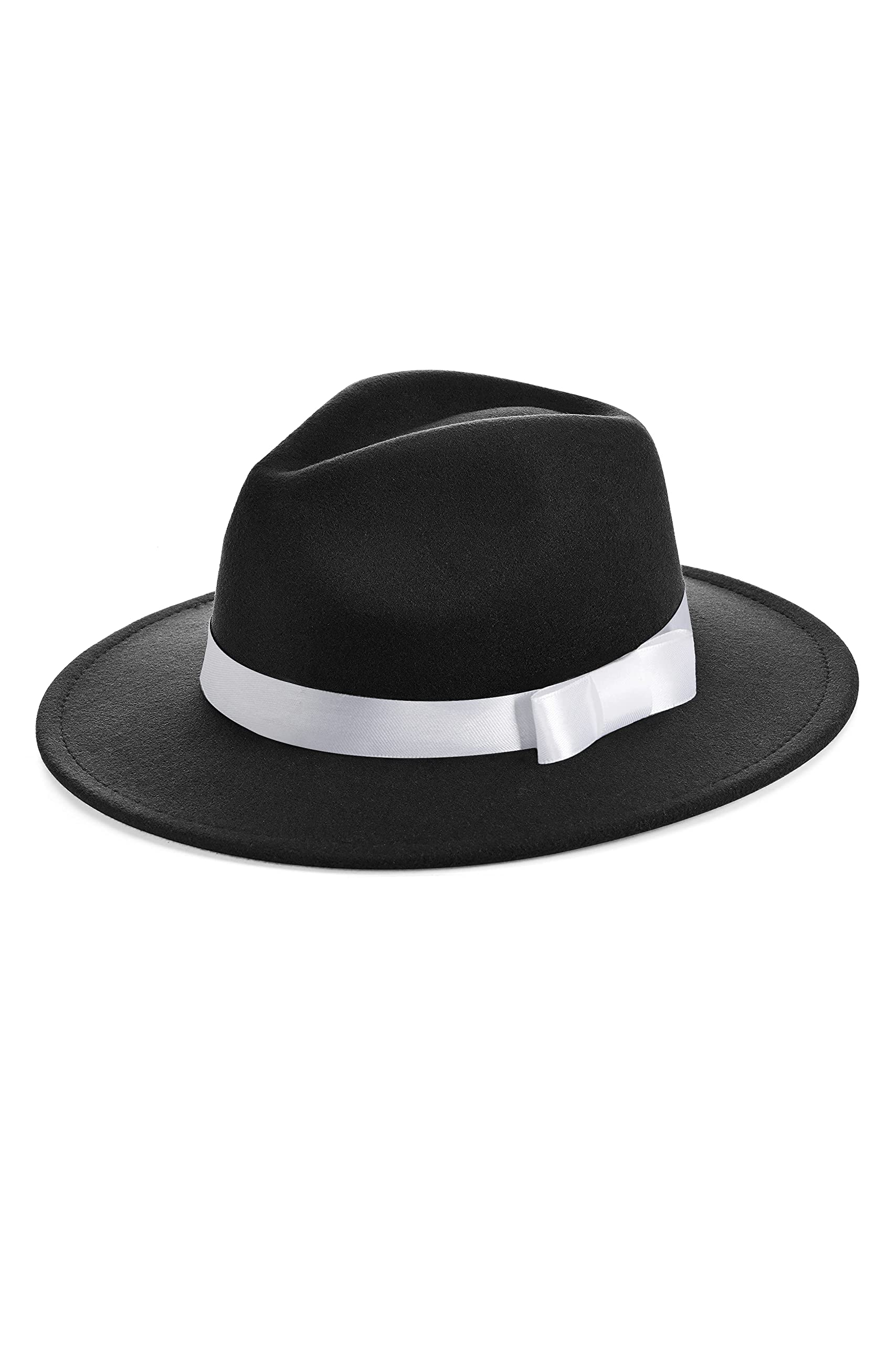 Photo 1 of BABEYOND 1920s Fedora Hat for Men Gatsby Wide Brim Fedora Hat Felt Panama Cap with Band for Women Men Black