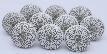Grey Ceramic Flat White Drawer Pulls And Knobs Handmade Designer