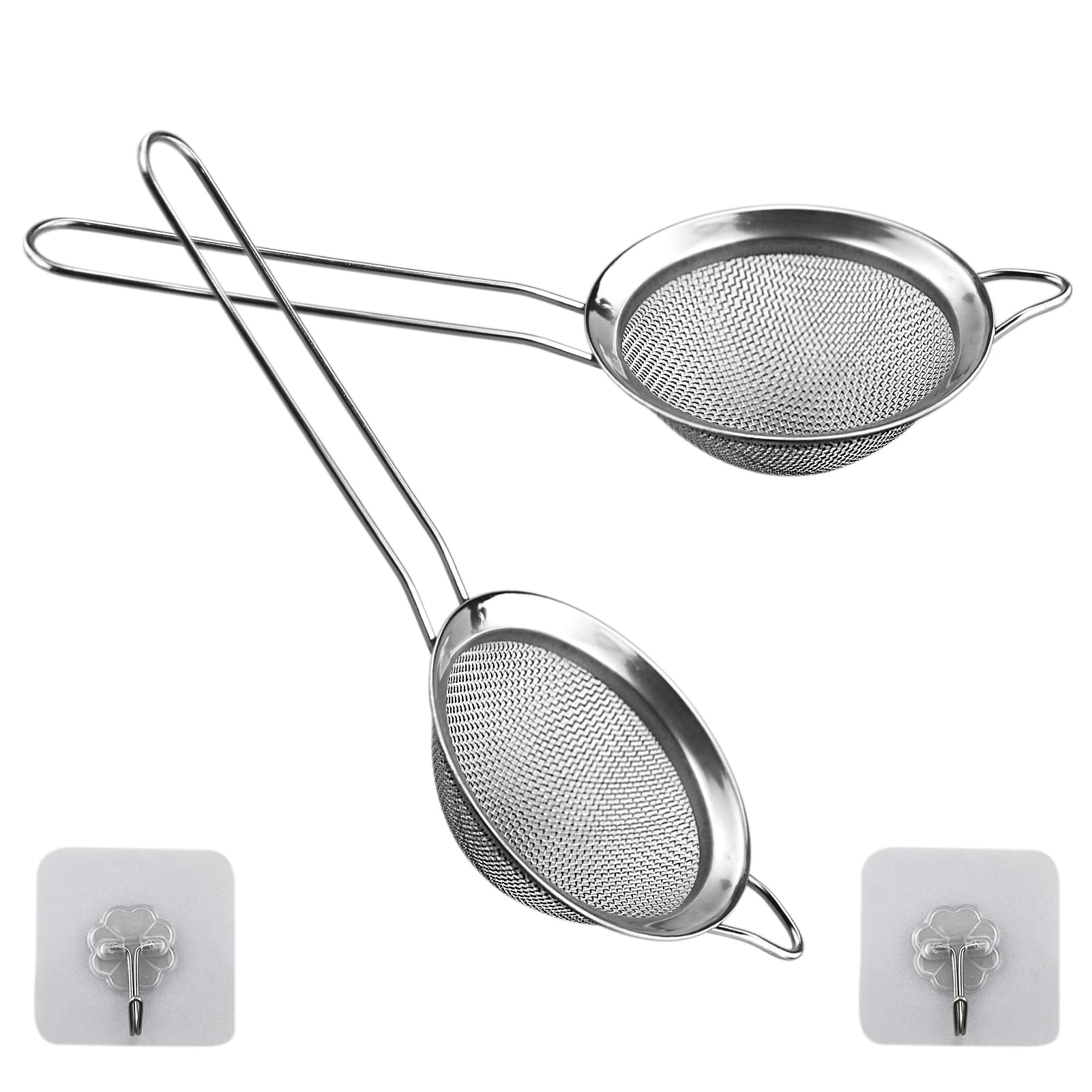 2 Pcs Small Stainless Steel Fine Mesh Strainers with Kitchen Hooks,8 cm Diameter Mini Fine Mesh Sieve Tea Strainers Kitchen Colander Sieve with Handle - Ideal for Juice Egg Tea Coffee Flour Filter