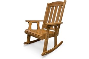 FORTUNE CANDY Wooden Rocking Chair with Comfortable Backrest Inclination, High Backrest and Deep Contoured Seat, Solid Fir Wood, Heavy Duty 600 LBS, for Both Outdoor and Indoor, Backyard, Porch and Patio