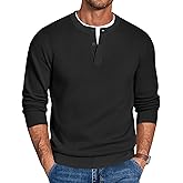 COOFANDY Mens Henley Sweater Long Sleeve Quarter Button Sweaters Casual Knit Pullover Sweater