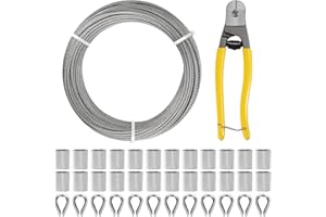 KALLSDY 1/8 Inch Stainless Steel Cable Kit 200FT, 7 x 7 Strands Wire Rope with Aluminium Sleeves & Thimbles for Deck Railing, String Light Hanging, Shade Sail, Garden and DIY Projects