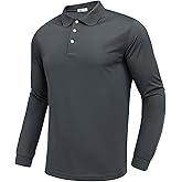 PINSPARK Long Sleeve Polo Shirts for Men Moisture Wicking Golf Shirts Quick Dry Work Hiking Casual Collared Shirt