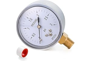 BPSSDI 0-3 Psi Low Pressure Gauge, Capsule Gauge with 304 Stainless Steel Case, 2.5" Dial Size, 1/4" NPT Lower Mount, Zero Adjustment, for Air Water Gas Pressure Test