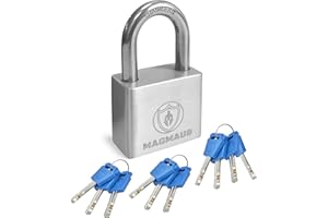 Magmaus® PDX/40 Heavy Duty Lock with 10 Keys - [Stainless Steel] Weatherproof Padlock for Outdoor Use - Ideal for Storage Unit, Shipping Container, Gate