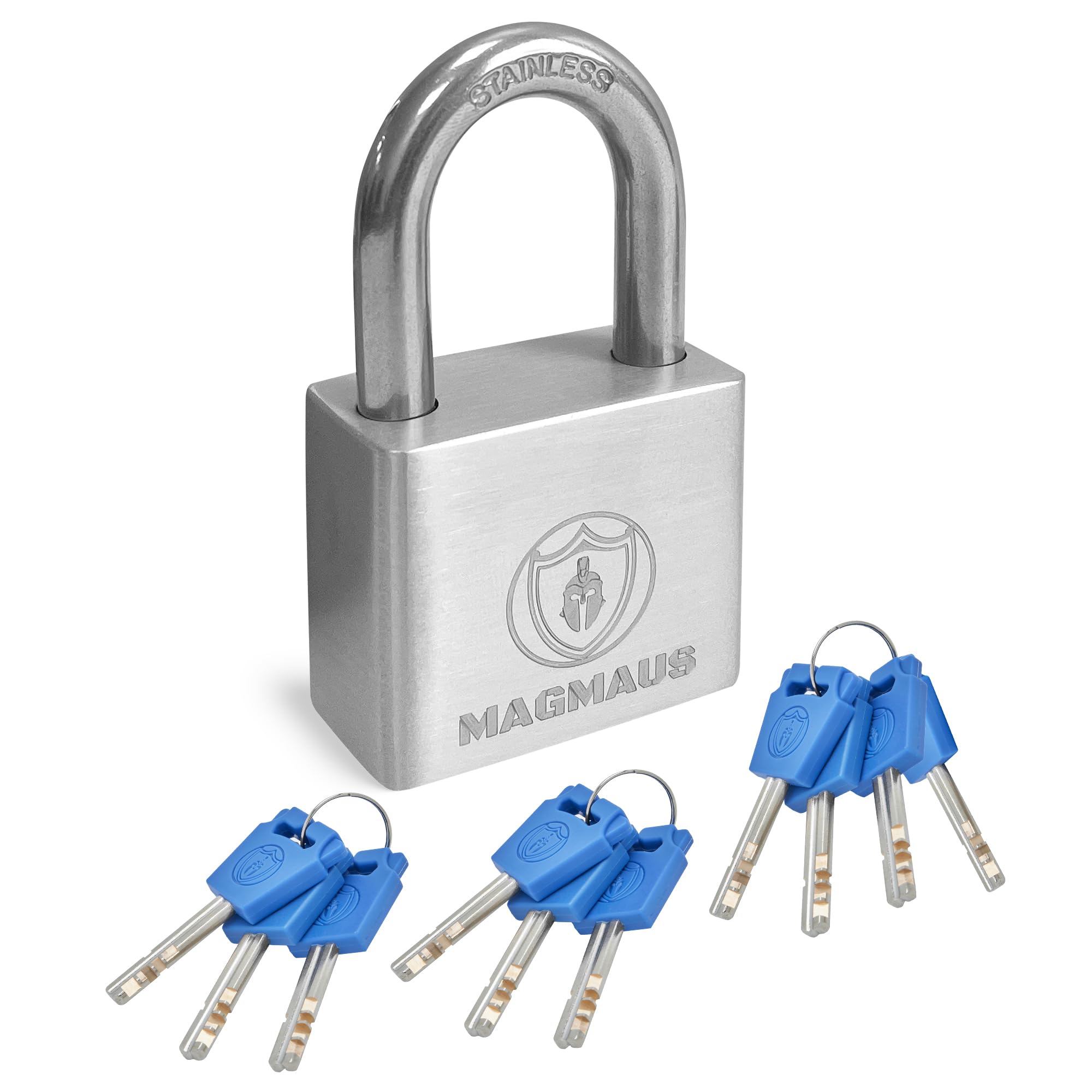 Photo 1 of Magmaus® PDX40 Heavy Duty Lock with 10 Keys - [Stainless Steel] Weatherproof Padlock for Outdoor Use - Ideal for Storage Unit, Shipping Container, Gate