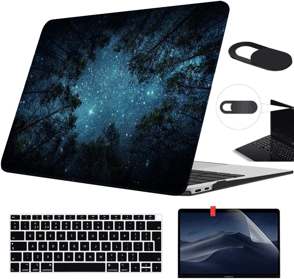 AUSMIX MacBook Air 13 Case 2018-2020 Release A1932/A2179 with Retina Display [4 in 1 Bundle] Hard Plactic Shell + Keyboard Protector + LCD Screen Protector + Webcam Cover- Starry Sky