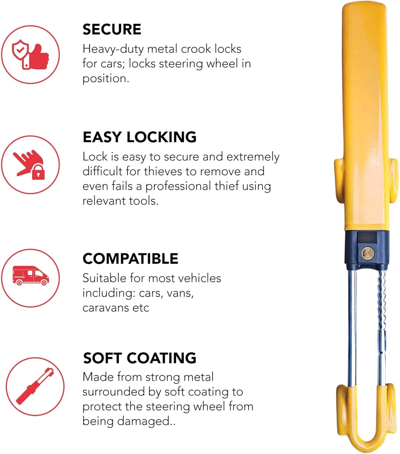 GADLANE Twin Bar Steering Wheel Lock High Visibility Car Lock Anti