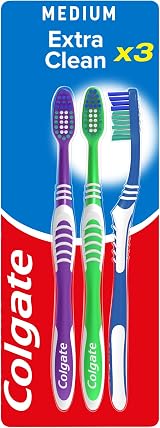 Colgate Extra Clean Medium Toothbrush Tripack with Cleaning Tip Assorted
