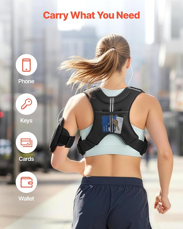 Gilet Lesté 2,79 kg, Veste Lestée Respirante, pour Marche Course Jogging Randonnée Entraînement Croisé Fitness, Gilet de Poids pour Musculation avec Bande Réfléchissante et Boucle Réglable