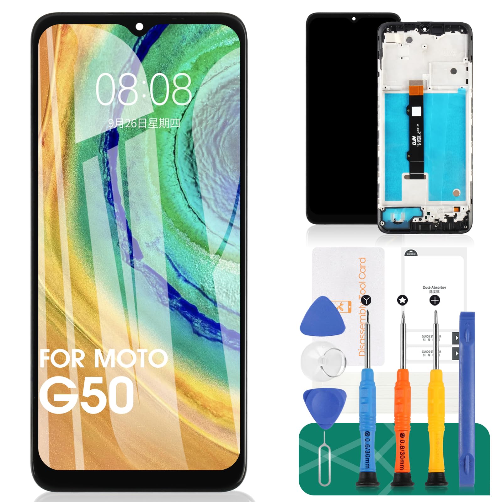 for Motolora Moto G50 5G Screen Replacement for Moto G50 5G Display for Moto G50 5G LCD Replacement XT2149-1 LCD Digitizer Touch Screen Assembly Repair Parts(Black With Frame?