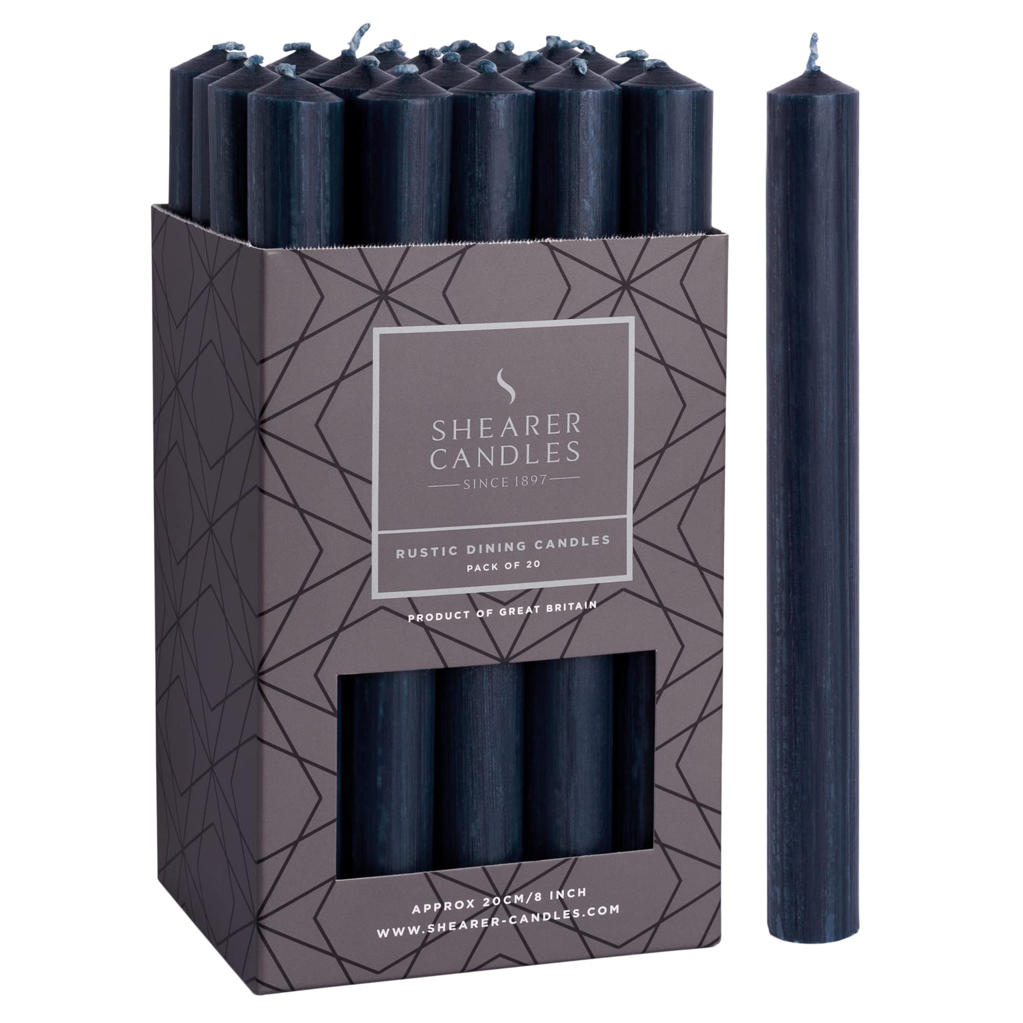 Shearer Candles Navy - Dinner Candles - 8 inch - Unscented Dinner Candles - 8 Hour Burn Time - 20 Pack