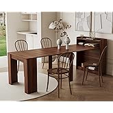 KEIKI 30&rdquo;-99&rdquo;L Extendable Foldable Dining Room Table with Storage for 1-10 People, Wood Modern Rustic Rectangle Expandable Kitchen Living Meeting Room Furniture, 5 Tabletop Length Options, Walnut