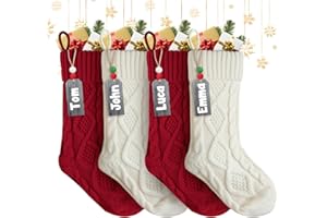 ZIFTY Christmas Stockings 4 Pack 18 Inches Large Decor Knitted Xmas Stocking Soft Warm Double-Sided Classic Decoration for Family Holiday Party Christmas Ornaments(Burgundy Red & White)