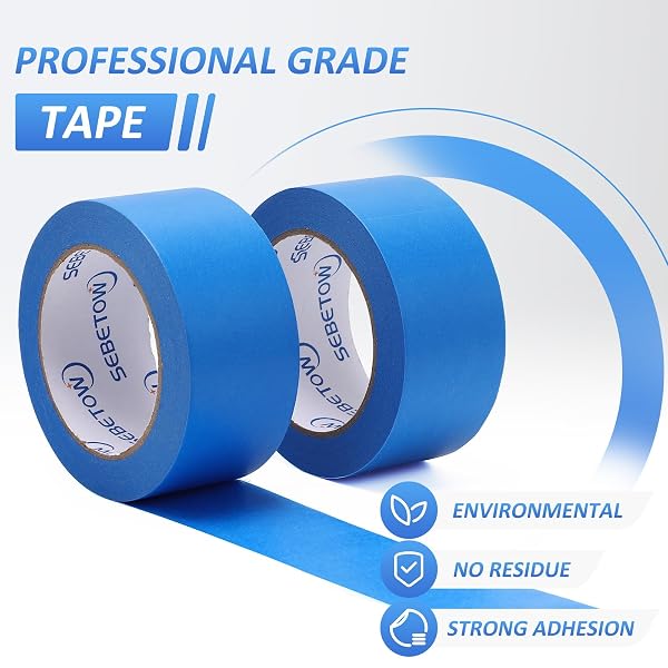 SEBETOW 10 ROLLS PAINTERS TAPE 2 INCH BULK PAINTER TAPE BLUE WIDE ROLL, BLUE MASKING TAPE, 2 INCHES X 55 YARDS FOR GENERAL PURPOSE WALL PAINTING, HOME IMPROVEMENT